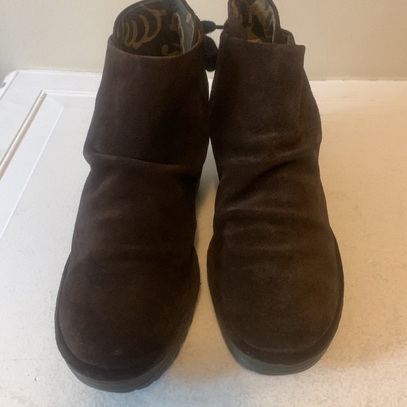 NEW FLY London Suede Ruched Ankle Boots w/ Tie YEBI Size 8.5 Euro 40 ESPRESSO - Picture 10 of 14